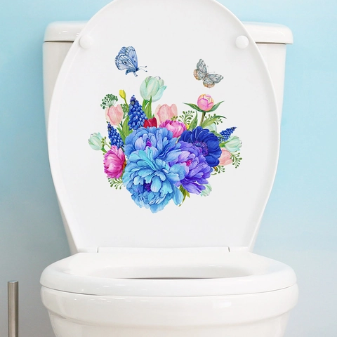 Aquarell Tropische Blume Schmetterling Toilettenaufkleber Wasserdicht Selbstklebend Badezimmer Deko Wandaufkleber Für Toilettendeckel