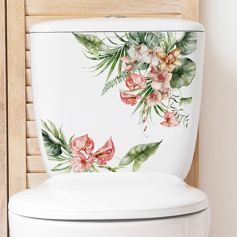 Pegatina para Inodoro de Planta Tropical en Acuarela PVC Impermeabile Decorativa Calcomanía de Baño para Tanque de WC Asiento