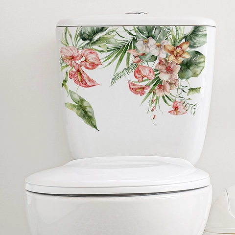 Pegatina para Inodoro de Planta Tropical en Acuarela PVC Impermeabile Decorativa Calcomanía de Baño para Tanque de WC Asiento