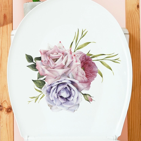 Tropische Blume Toilettendeckel Aufkleber PVC Wasserdicht Floral Rose Wandtattoo Für Badezimmer Deko Modern Home Dekoration