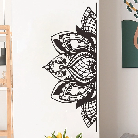 Mandala Lotus Blume Wandtattoo Abnehmbar Schwarz PVC Selbstklebend Ethno Bohemian Stil Home Dekor Für Wohnzimmer Schlafzimmer
