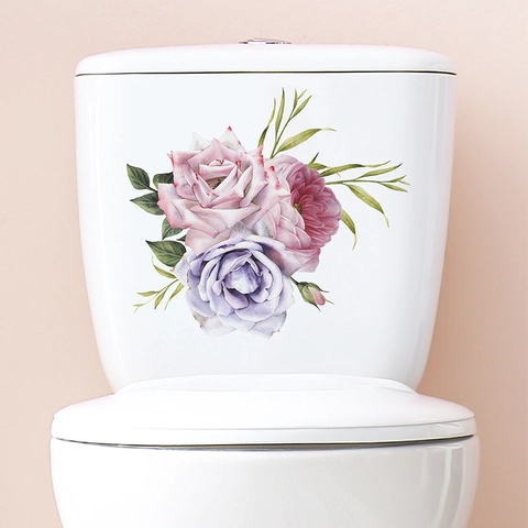Tropische Blume Toilettendeckel Aufkleber PVC Wasserdicht Floral Rose Wandtattoo Für Badezimmer Deko Modern Home Dekoration
