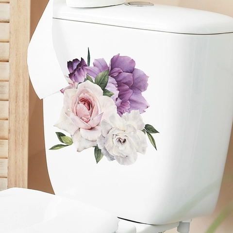 Tropical Flower Toilet Sticker Removable PVC Rose Peony Floral Wall Decal For Bathroom Home Decor Waterproof Art Sticker