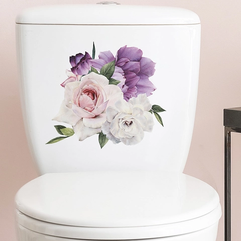 Paars Roze Roos Pioen Bloem Toiletsticker PVC Waterdicht Zelfklevend Badkamer Muursticker Floral Home Decor Art