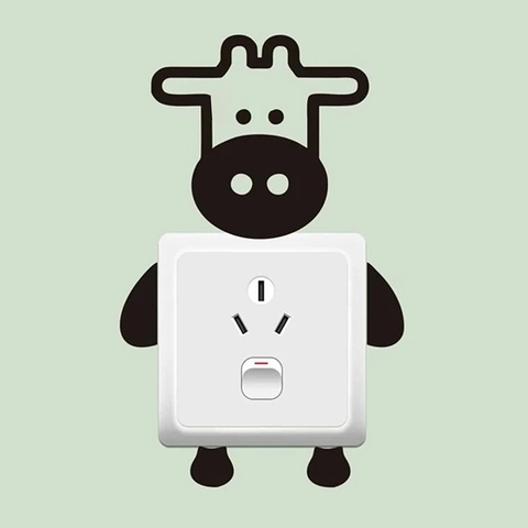 Cartoon Cow Switch Wall Sticker PVC Self Adhesive Removable Socket Decoration Sticker For Kids Room Kindergarten Home Decor
