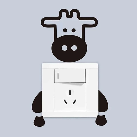 Cartoon Cow Switch Wall Sticker PVC Self Adhesive Removable Socket Decoration Sticker For Kids Room Kindergarten Home Decor