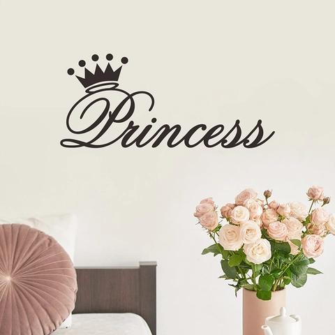 Prinzessin Krone Wandtattoo PVC Schwarz Abnehmbar Selbstklebend Wandaufkleber Für Schlafzimmer Mädchen Kinderzimmer Deko Kunst Wandbild