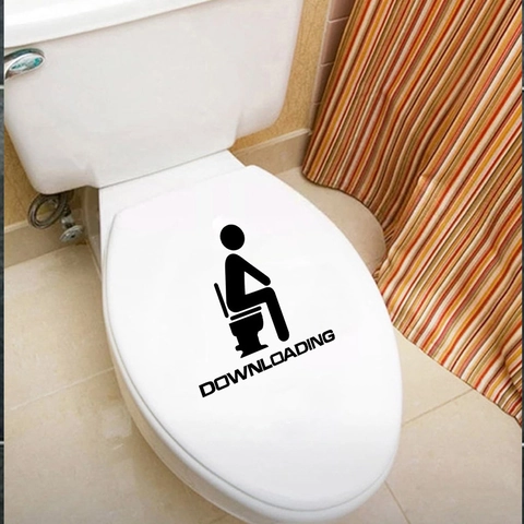 Lustiger Downloading Humor Toilettenaufkleber Kreative Silhouette PVC Aufkleber Wasserdicht Badezimmer Dekor Abnehmbar Wandkunst