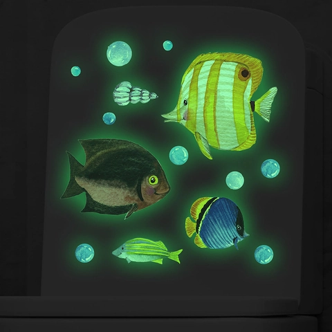 Adesivi per WC Cartone Animato Pesce Bolla Mondo Sottomarino Luminescenti al Buio PVC Autoadesivi Arredo Bagno Decalcomania