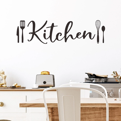 Removable Kitchen Lettering Wall Sticker With Cutlery Icons Modern Minimalist PVC DIY Art Decal For Kitchen Dining Room