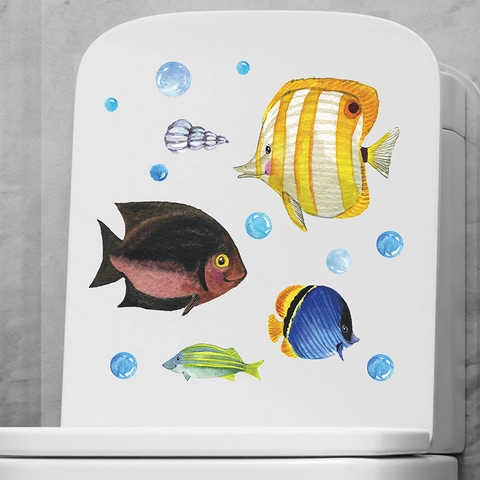 Adesivi per WC Cartone Animato Pesce Bolla Mondo Sottomarino Luminescenti al Buio PVC Autoadesivi Arredo Bagno Decalcomania
