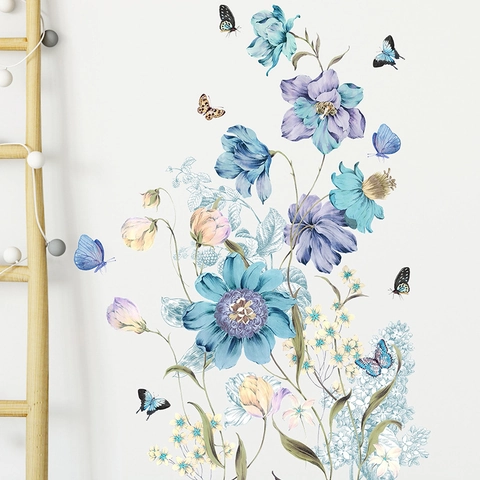 Pegatina de Pared Romántica de Flores y Mariposas de PVC Removible Autoadhesiva para Sala de Estar Dormitorio Hogar