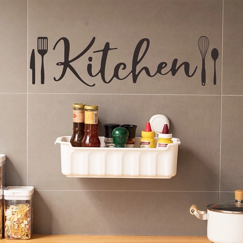 Removable Kitchen Lettering Wall Sticker With Cutlery Icons Modern Minimalist PVC DIY Art Decal For Kitchen Dining Room
