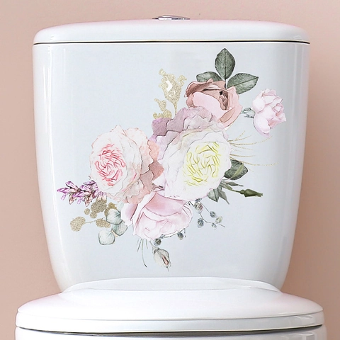 Aquarell Blume Tropische Grüne Blätter Toilettenaufkleber Wasserdicht PVC Badezimmer Dekoration Haus Wandtattoo