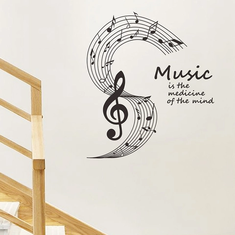 Αυτοκόλλητο Τοίχου Με Ρητό Music Is The Medicine Of The Mind Μουσική Νότα Κλειδί Του Σολ PVC Διακόσμηση Δωματίου