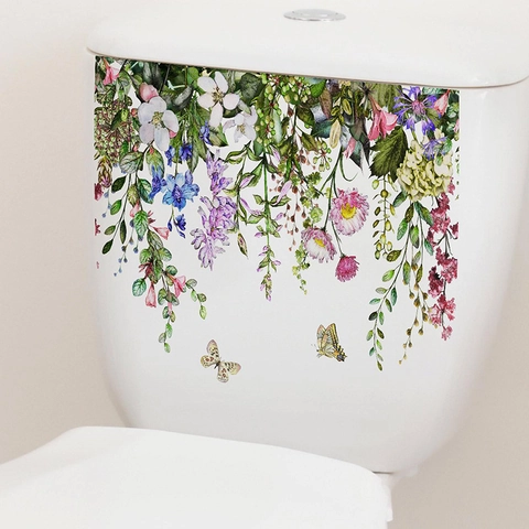 Watercolor Tropical Plant Floral Butterfly Wall Sticker Self Adhesive Waterproof PVC Decal For Bathroom Home Decor