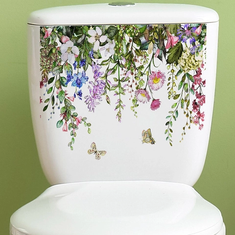 Watercolor Tropical Plant Floral Butterfly Wall Sticker Self Adhesive Waterproof PVC Decal For Bathroom Home Decor