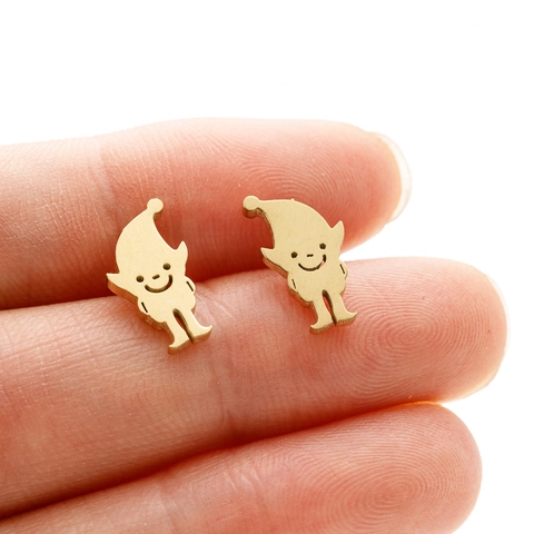 Edelstahl Cartoon Elf Zwerg Ohrstecker Niedliches Lächeln Gesicht Gnom Winziger Ohrschmuck Für Weihnachten Damen Kinder Geschenk