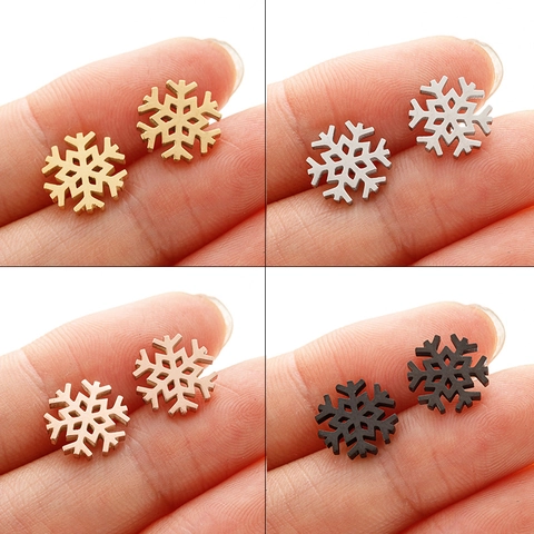Pendientes de Botón de Copo de Nieve de Acero Inoxidable Minimalista para Mujer Oro Plata Oro Rosa Negro Joyería