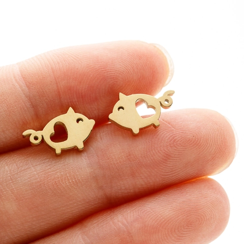Stainless Steel Animal Stud Earrings Cute Hollow Heart Pig Sheep Bird Minimalist Piercing Jewelry For Women Girls Kids Gift