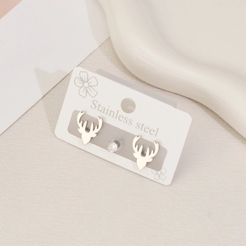 Moda Orecchini a Bottone in Acciaio Inossidabile con Corna di Natale Strass Set per Donna Carini Animali Gioielli Regalo