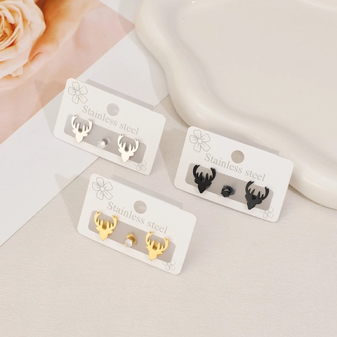Moda Orecchini a Bottone in Acciaio Inossidabile con Corna di Natale Strass Set per Donna Carini Animali Gioielli Regalo