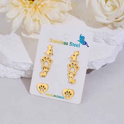 Collection de Boucles d'Oreilles Clous en Acier Inoxydable Chien Chiot Patte Cœur pour Femmes Bijoux Animaux Minimalistes