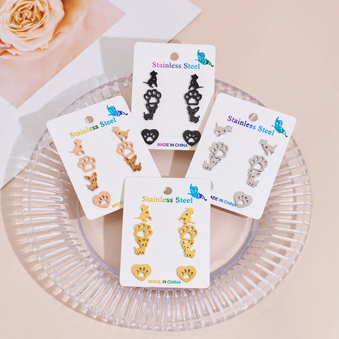 Collection de Boucles d'Oreilles Clous en Acier Inoxydable Chien Chiot Patte Cœur pour Femmes Bijoux Animaux Minimalistes