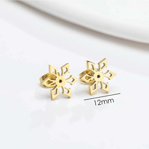 Pendientes de Botón de Copo de Nieve de Acero Inoxidable para Mujer Minimalista Hexagonal Hueco Joyería de Navidad de Invierno