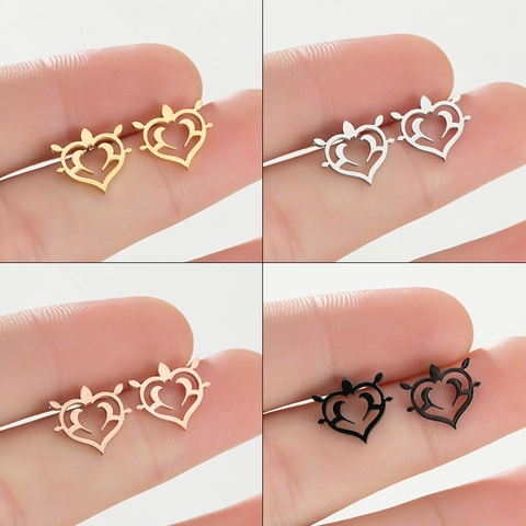 Boucles d'Oreilles Clous Cœur en Acier Inoxydable Pour Femmes Vintage Géométrique Forme de Cœur Bijoux Cadeau