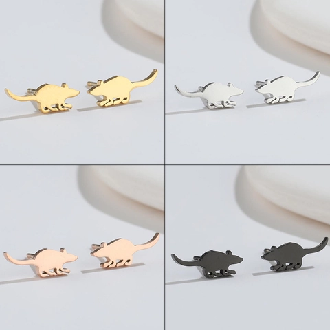 Minimalist Stainless Steel Mouse Stud Earrings For Women Teens Animal Zodiac Rat Ear Jewelry Daily Wear Accessory Gift