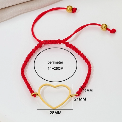 Stainless Steel Hollow Heart Braided Bracelet For Women Couples Red Black Adjustable Rope String Hand Jewelry Valentine Gift