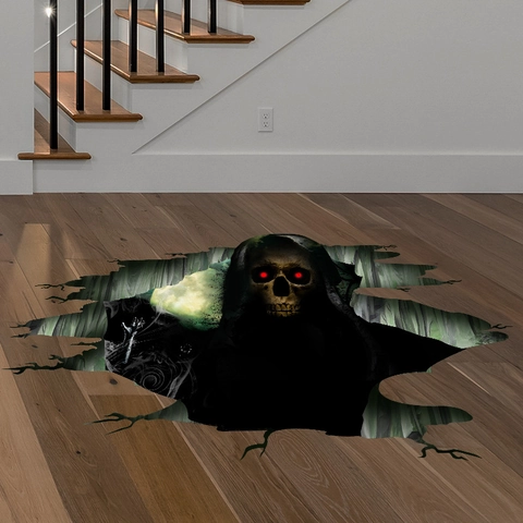 Pegatina de Suelo 3D Halloween Segador Esqueleto PVC Terror Calcomanía de Pared Para Fiesta Hogar Sala de Estar Dormitorio Decoración