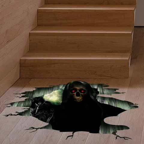 Pegatina de Suelo 3D Halloween Segador Esqueleto PVC Terror Calcomanía de Pared Para Fiesta Hogar Sala de Estar Dormitorio Decoración