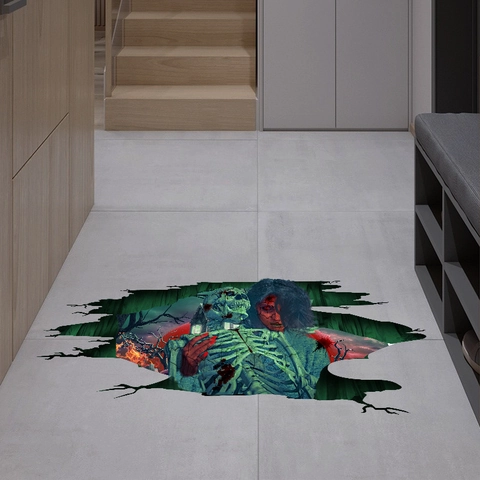 Halloween 3D Skelet Zombie Vrouw Vloerstickers Waterdicht PVC Horror Bos Muurstickers Eng Zelfklevend Huisdecoratie