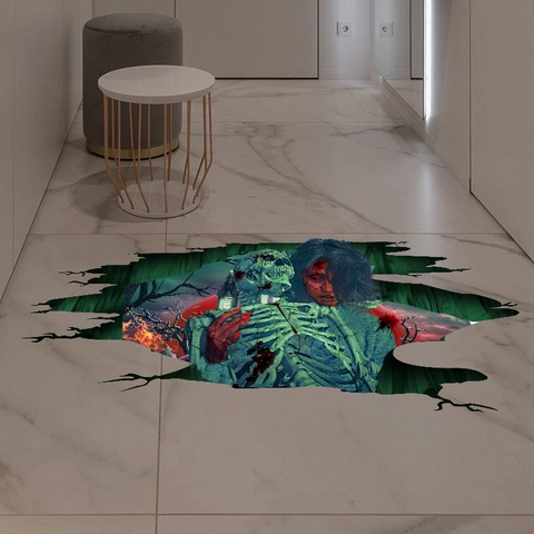 Halloween 3D Skelet Zombie Vrouw Vloerstickers Waterdicht PVC Horror Bos Muurstickers Eng Zelfklevend Huisdecoratie