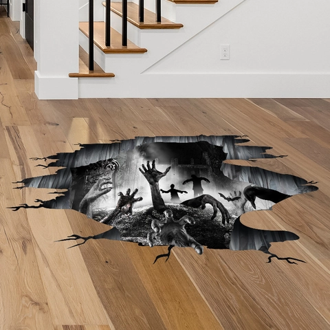 3D Halloween Horror Wall Stickers Zombie Hand Floor Decals Waterproof PVC Bat Pattern Decor For Living Room Party Decor