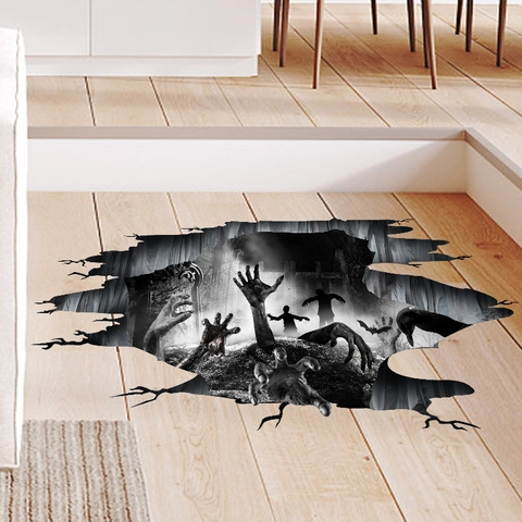 3D Halloween Horror Wall Stickers Zombie Hand Floor Decals Waterproof PVC Bat Pattern Decor For Living Room Party Decor