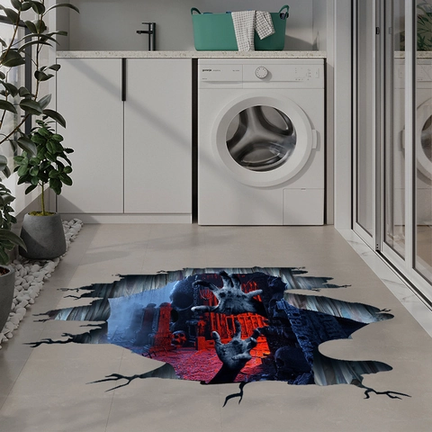Halloween 3D Griezelige Schedel Zombie Hand PVC Vloersticker Zelfklevend Verwijderbaar Horror Muursticker Voor Woonkamer Huis Decor
