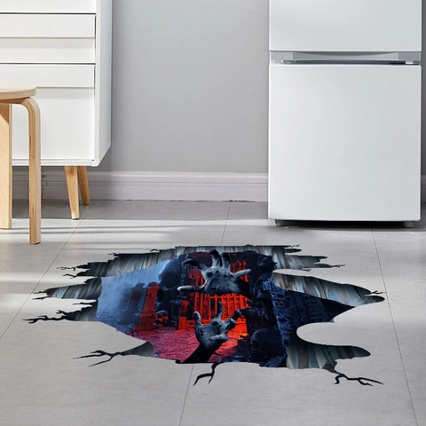 Halloween 3D Griezelige Schedel Zombie Hand PVC Vloersticker Zelfklevend Verwijderbaar Horror Muursticker Voor Woonkamer Huis Decor