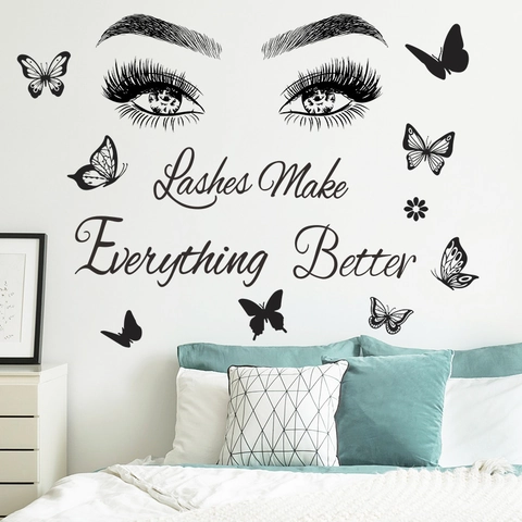 Moderne PVC Lashes Make Everything Better Muursticker Met Vlinderpatroon Voor Slaapkamer Schoonheidssalon Decoratie