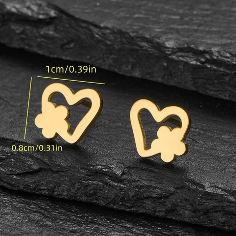 Minimalist Stainless Steel Hollow Heart Flower Stud Earrings Gold Silver Color Dainty Floral Ear Bone Jewelry For Women
