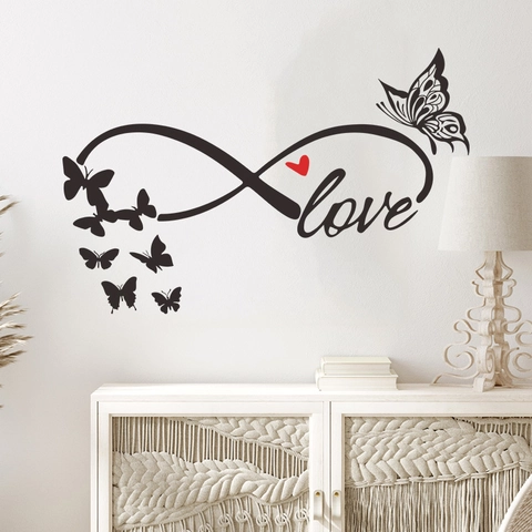 Adesivo da Parete Simbolo Infinito Amore Farfalla Cuore PVC Murale Autoadesivo Rimovibile per Camera da Letto Soggiorno