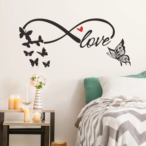 Adesivo da Parete Simbolo Infinito Amore Farfalla Cuore PVC Murale Autoadesivo Rimovibile per Camera da Letto Soggiorno