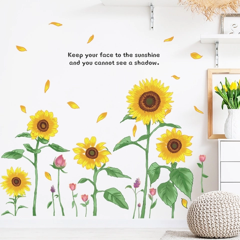 Sunflower Wall Decals With Motivational Quote PVC Self Adhesive Flower Wall Stickers For Living Room Bedroom Home Decor