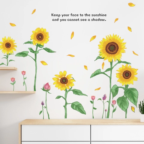 Sunflower Wall Decals With Motivational Quote PVC Self Adhesive Flower Wall Stickers For Living Room Bedroom Home Decor