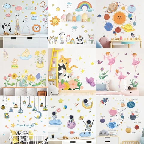 Cartoon Weltraum Astronaut Sonnensystem Wandaufkleber Wasserdichte PVC Abnehmbare Wandtattoos Für Kinderzimmer Dekoration