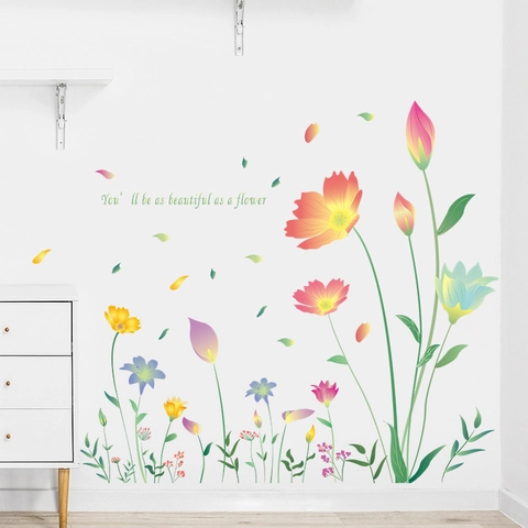 Modern Minimalistisch Bloem Muurstickers PVC Waterdicht Cosmos Bloem Decals Voor Woonkamer Slaapkamer Huis Muur Decoratie