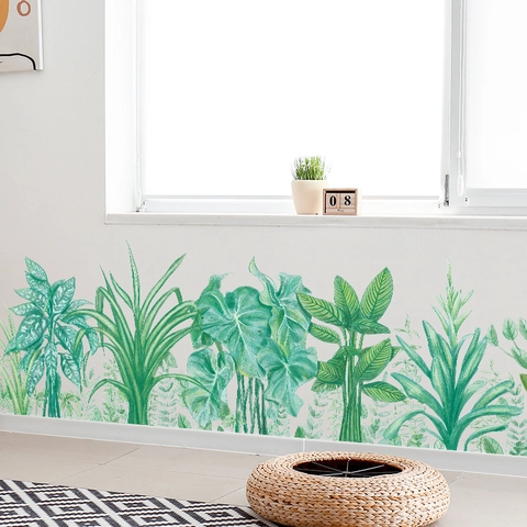Modern PVC Tropical Green Plants Wall Sticker Monstera Palm Leaves Waterproof Wall Decals For Living Room Bedroom Decor