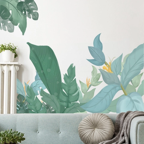 Adhesivos de Pared de Hojas de Plantas Verdes Tropicales PVC Impermeable Monstera Hoja de Banano Calcomanías de Pared Para Dormitorio Sala de Estar Decoración del Hogar